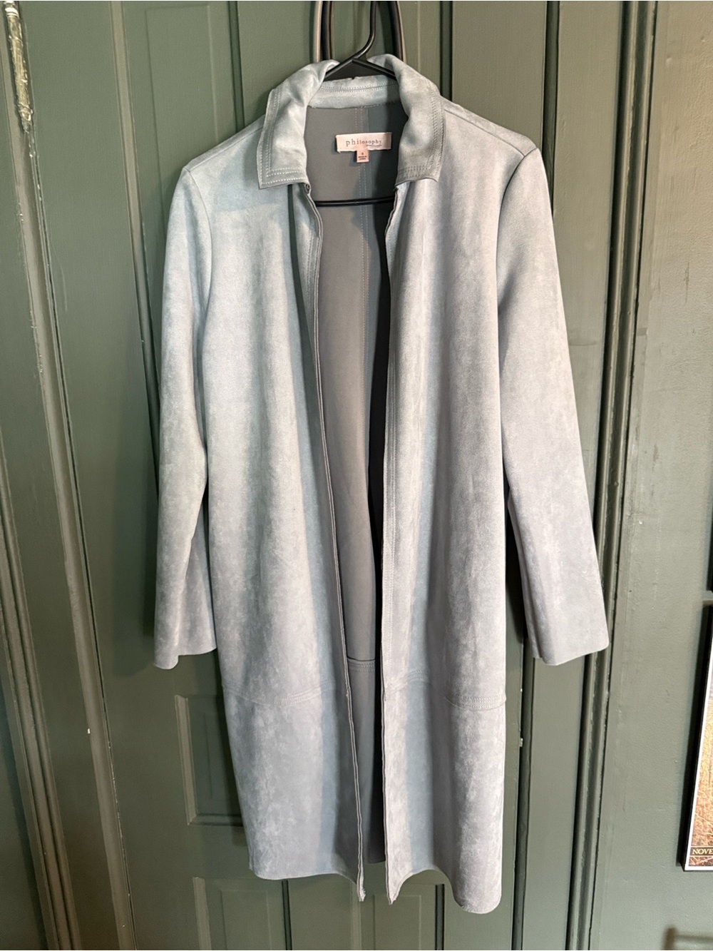 Philosophy Pale Blue Suede Trench Coat